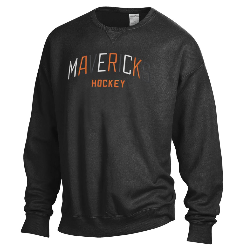Womens Crew Sweatshirt w/ 3D Arched Mavericks above Hockey Black