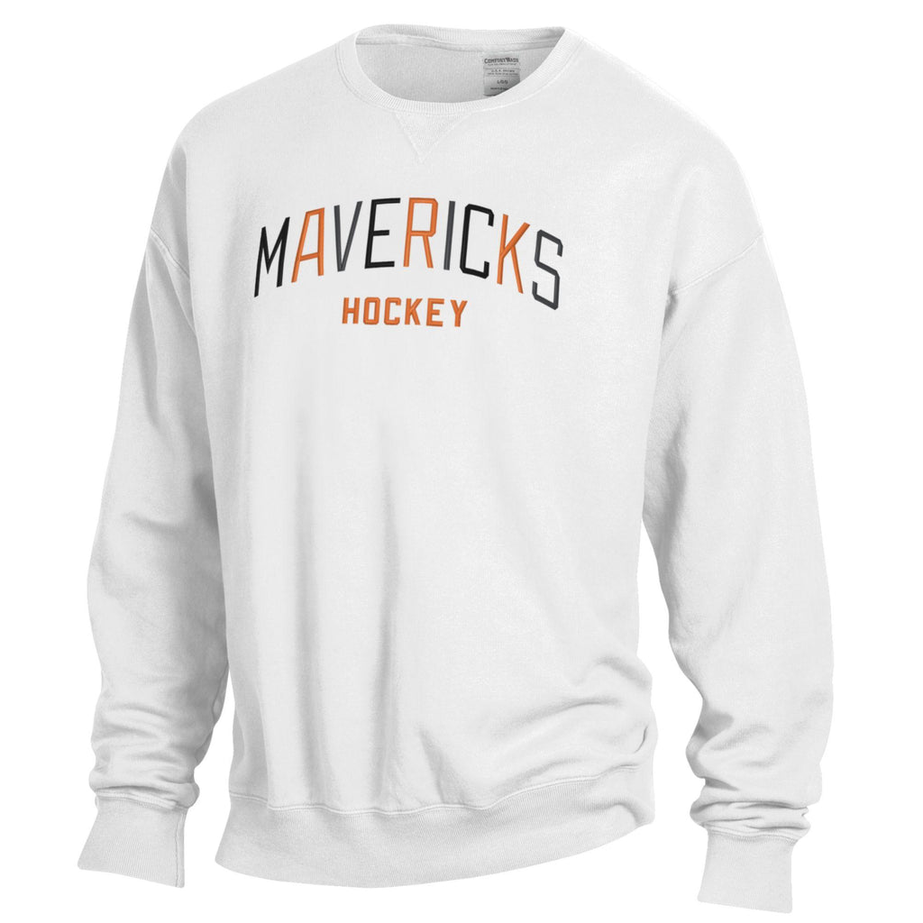 Womens Crew Sweatshirt w/ 3D Arched Mavericks above Hockey White