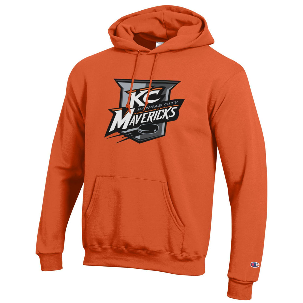 Mens Powerblend Orange Hoodie w/ Secondary Logo