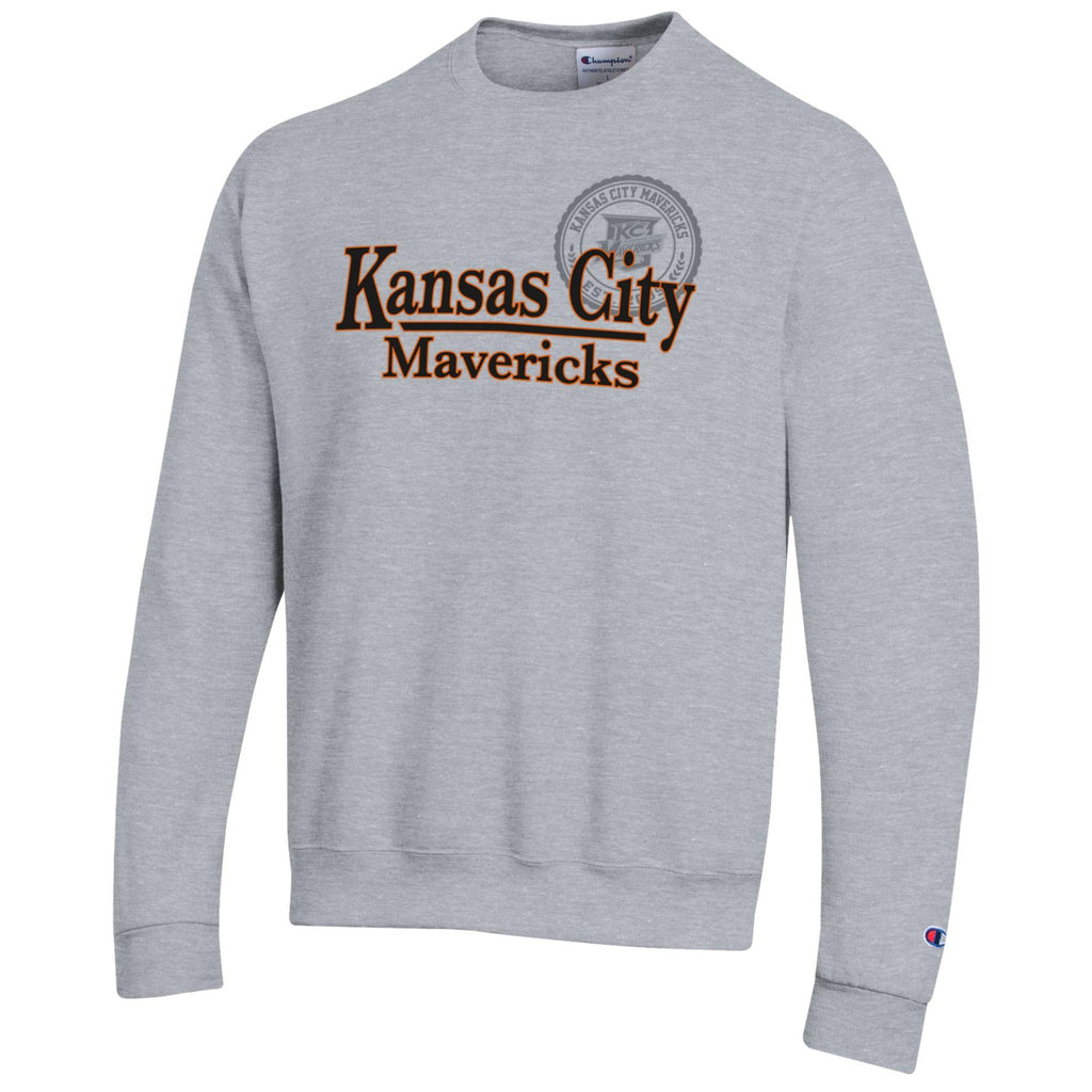 Mens Powerblend Sweatshirt w/ Seal and Kansas City Mavericks H. Grey